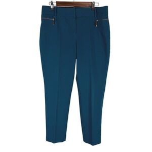 Chaus New York Women's 10 Teal Blue Cropped Dress Pants Gold Zipper Accent